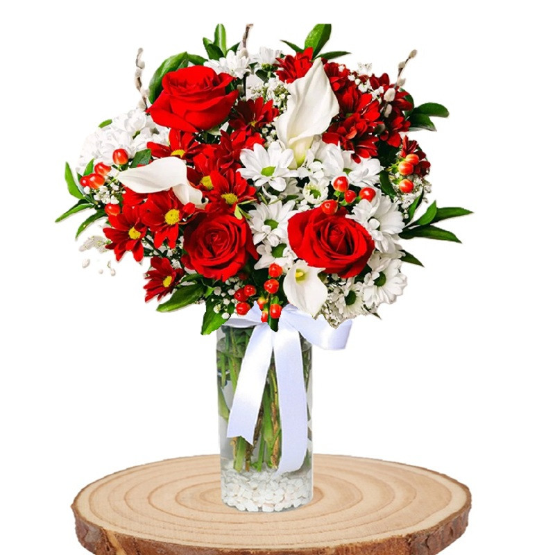 Kırmızı Gül  ve Papatyalar