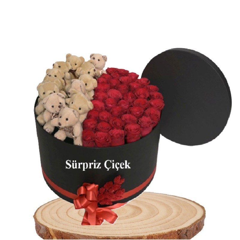 Sürpriz Silindir Kutuda Güller &Ayıcıklar