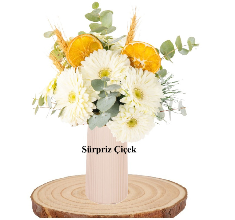 Bej Vazoda Beyaz Gerberalar